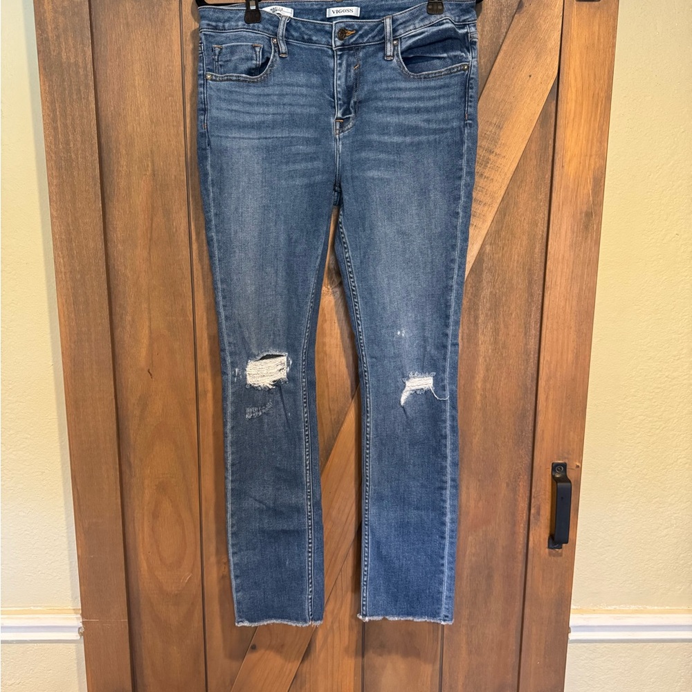 Vigoss Women's Skinny Jeans - Medium Blue Distressed